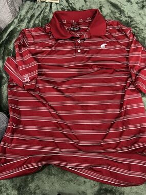 Men's Red Striped Polo Shirt with Embroidered Elephant Logo i5
